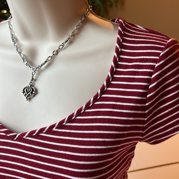 ❤️ANN TAYLOR 100% PIMA COTTON RED & WHITE STRIPED SHORT SLEEVE V NECK TOP SMALL - Picture 5 of 13